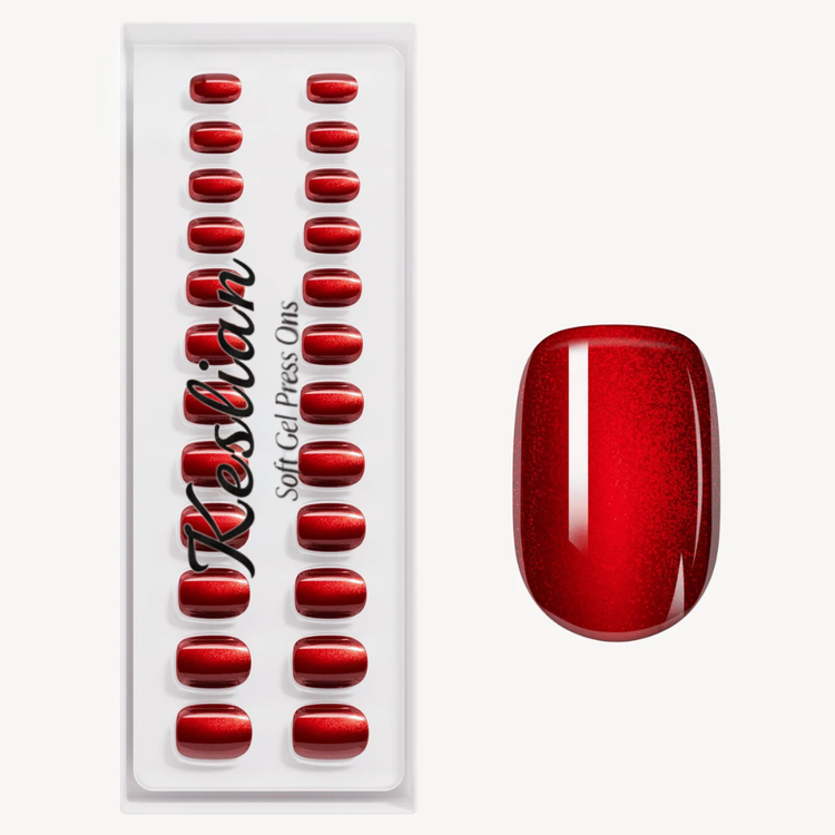 Red Cateye Extra Short Square Soft Gel Press Ons