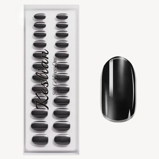 Black Pearl Medium Round Soft Gel Press Ons