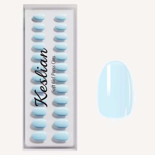 Baby Blue Short Round Soft Gel Press Ons