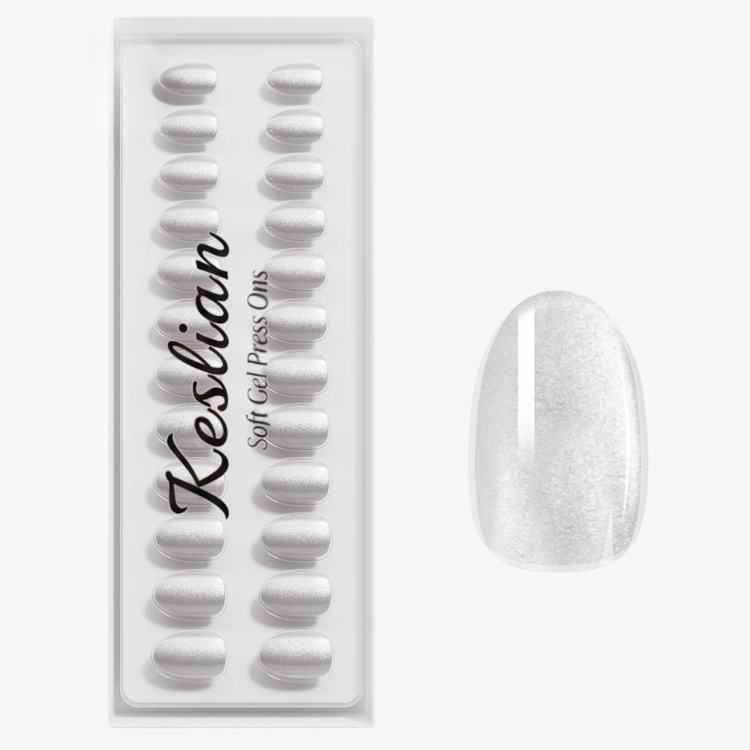 White Cateye Short Round Soft Gel Press Ons